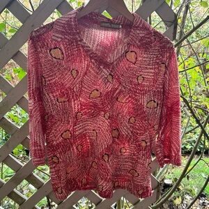 Vtg Inspired Red Fern Sparkle Knit Blouse S/M